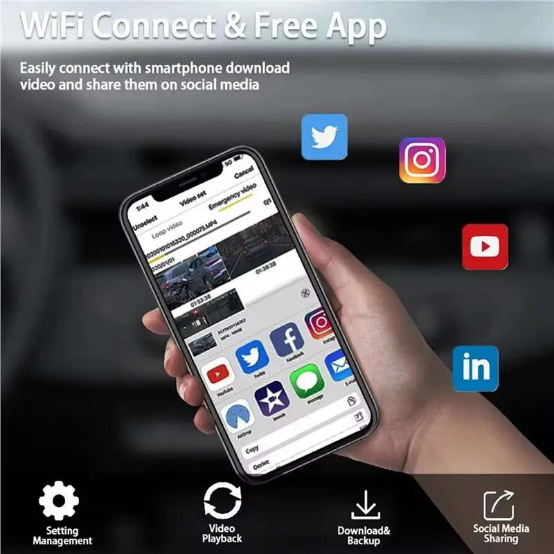 

Parking Monitor 24H 4 Channel Wifi Dash Cam Front And Rear 1080P APP Control Reversing Display Collision Detection