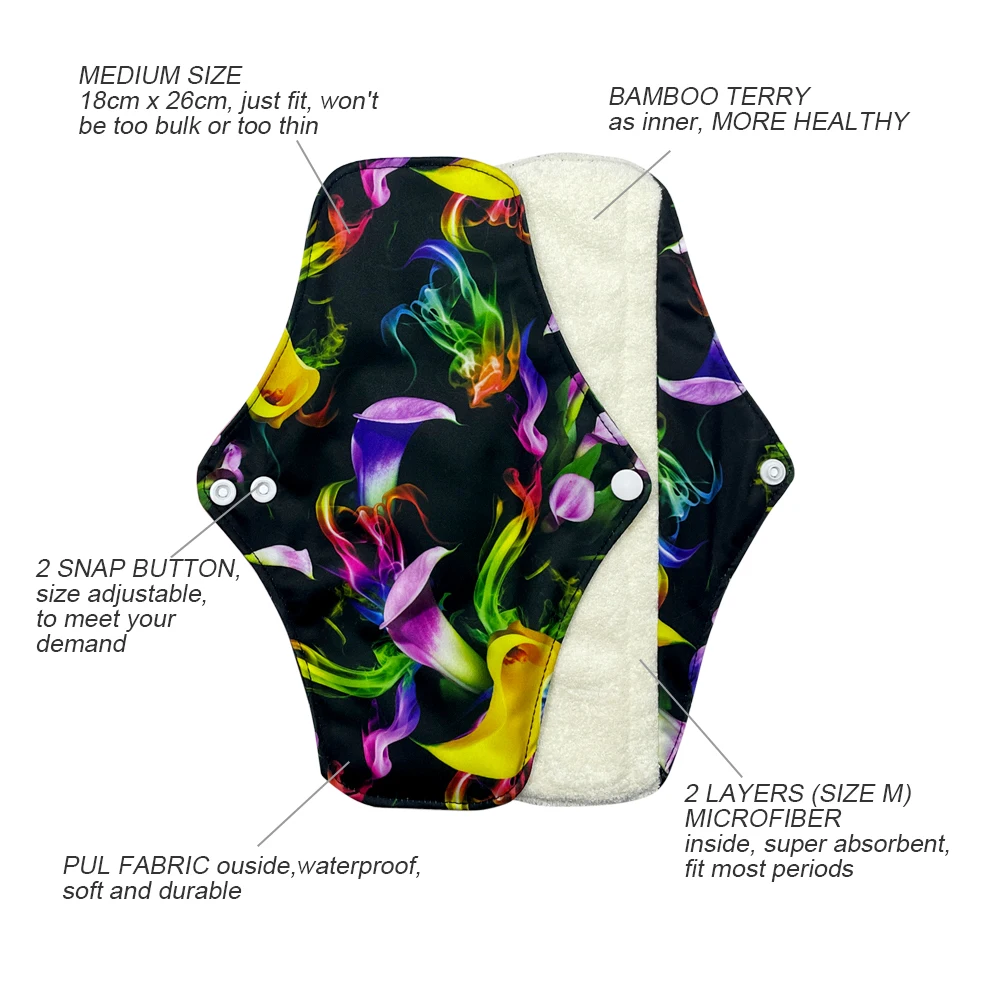 فوط صحية نسائية قابلة للغسل بأجنحة، فوط صحية يومية قابلة لإعادة الاستخدام، مجموعة وسادات داخلية من الخيزران ماصة #2