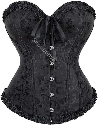 Imagen 2 del producto Sapubonva corset tops ajustados para mujeres de talla más grande sexy blanco - Negro - verde retro lencería floral corselet encaje korset negro