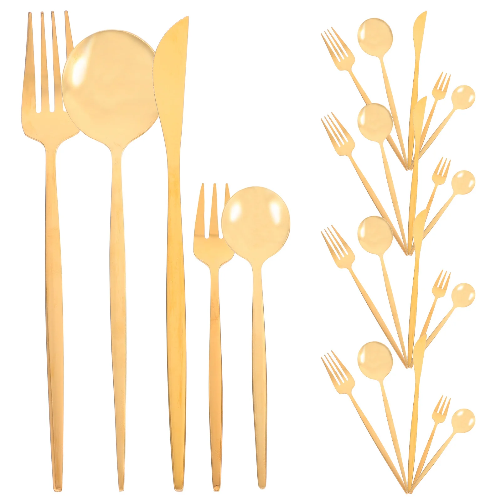 

30 Piece Stainless Steel Cutlery Set Reusable Silverware Flatware Fork Spoon Kit Portable Tableware Kitchen Supplies Gold