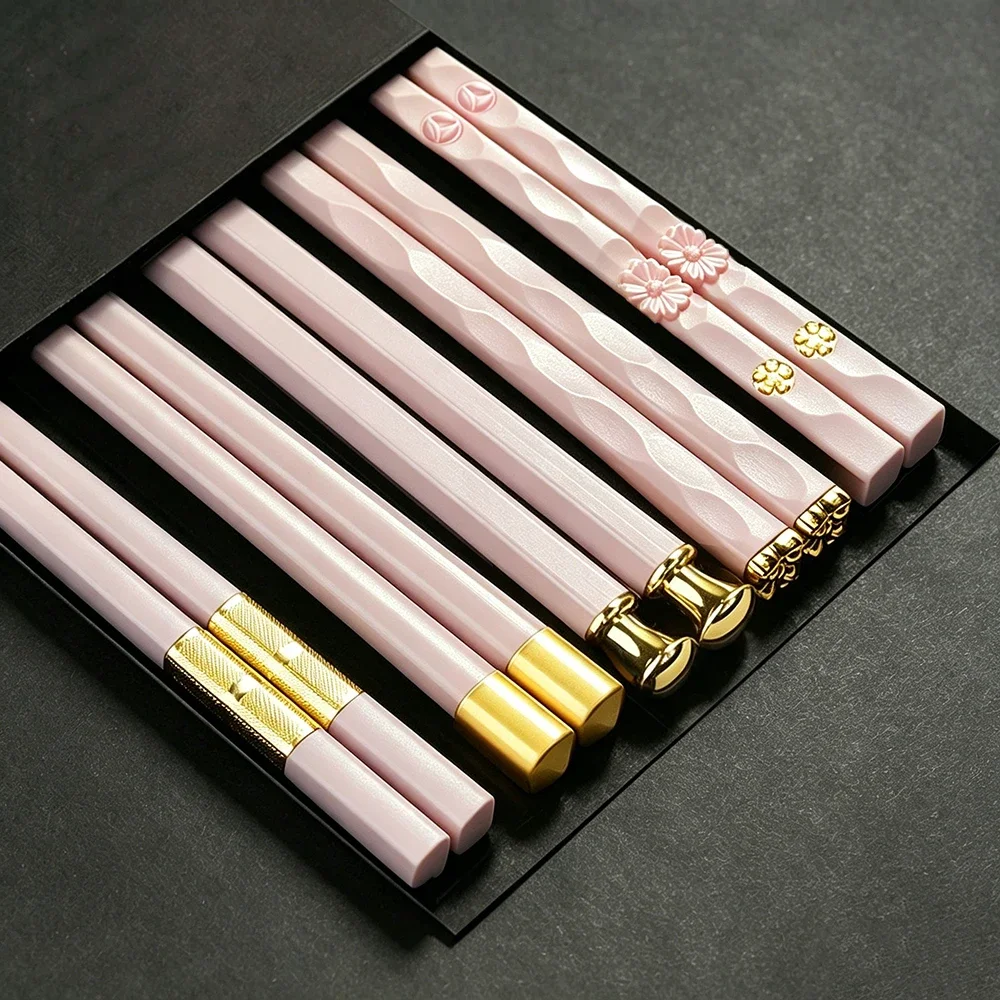 Palillos Chinos Reutilizables, 5 Pares, Palillos para Sushi de 24 cm, Color Rosa, Juego de Palillos Japoneses para Sushi, Accesorios de Cocina