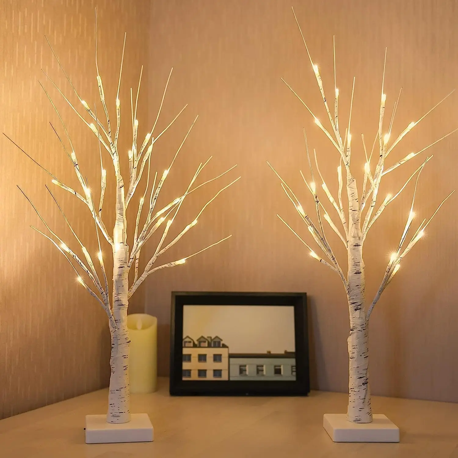 

Mini Birch Tree Lights – 2-Pack 2 ft Pre-Lit Trees with Auto Timer, Cozy Winter Glow for Tabletops & Gifts