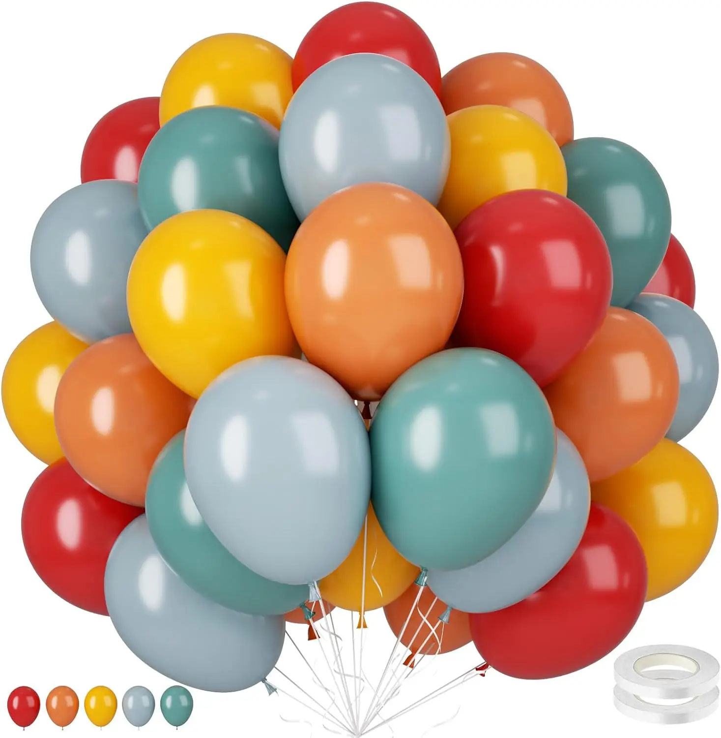 Retro Rainbow Balloons, 50 Pcs 12 Inch Vintage Latex Birthday Balloons