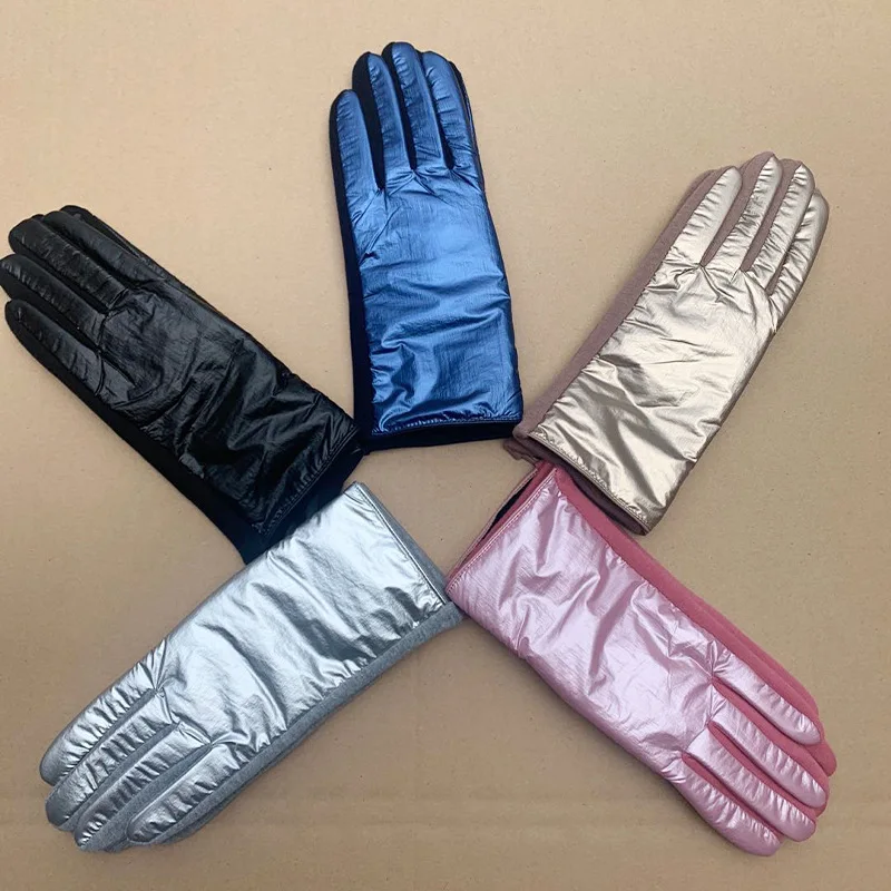 Winter Thicken Women Gloves All Fingers Touch Screen Warm Hand Cycling Driving Mittens Female Fashion Glossy Windproof Gloves