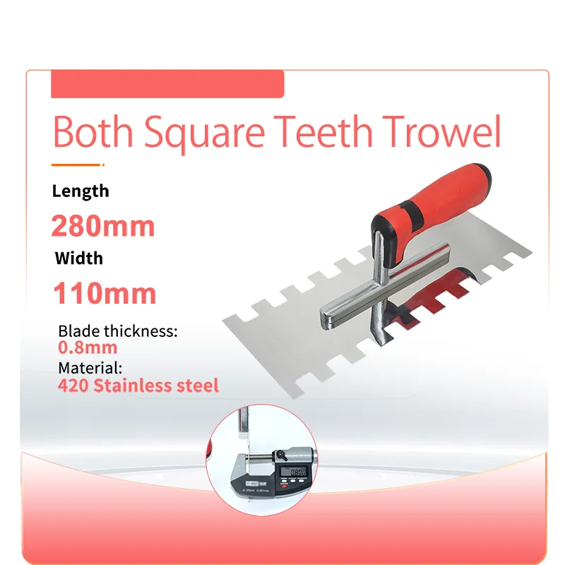 Imagem -05 - Espátula de Entalhe de Espátula de Construção de Dente Quadrado de 15 mm Cabo Confortável Fácil de Trabalhar Fácil de Usar Presente de Mason Aço Inoxidável