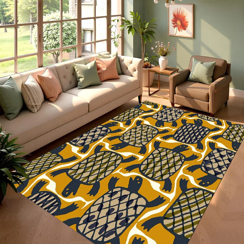 Playful Yellow Navy Turtle Print Non-slip Soft Washable Area Rug for Kids Room Living Room Coastal Decor Home Decoration