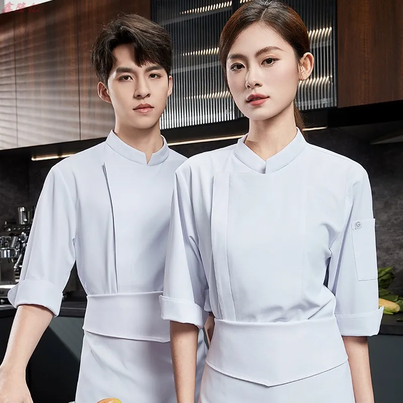 Summer Thin Breathable Mesh Stand Collar Chef Jacket with Medium Sleeves for Hotel, Western Restaurant, Steakhouse, Cake Baking