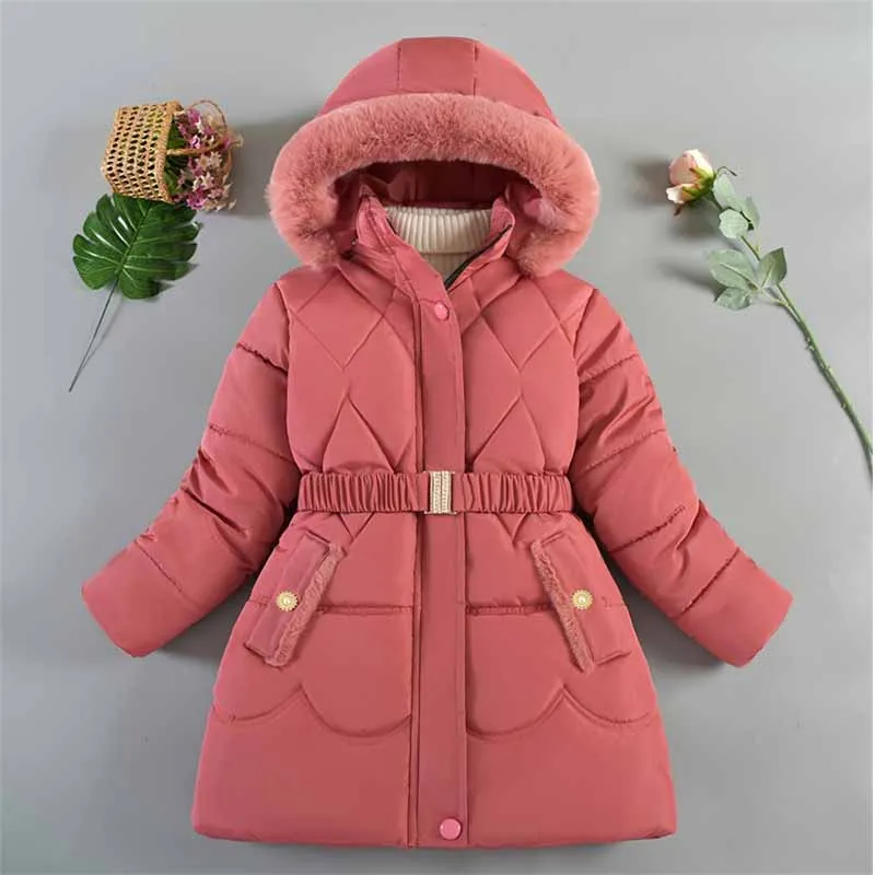 Girls Winter Clothes Kids Thickened Padded Warm Coat 2024 New Children Waist Slim Casual Fashion Long Jacket 5-12 Years Old