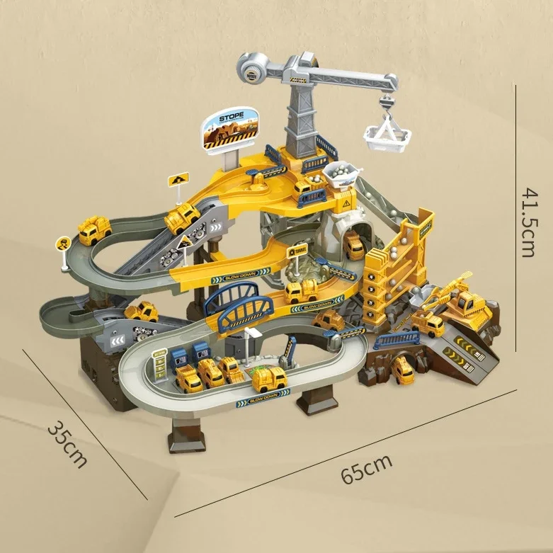 Coche ferroviario eléctrico, pista de ingeniería de desafío de aventura, estacionamiento de coches tridimensionales, juguetes de simulación, regalos para niños