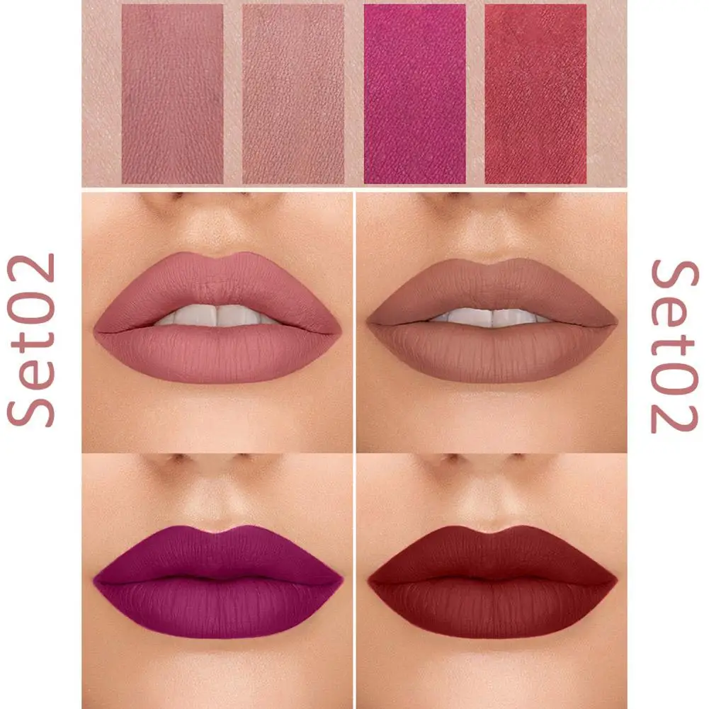 4 Stks/set Matte Lippenstift Buis Langdurige Waterdichte Sexy Lippen Sigaret Lip Stick Set Non-Stick Cup Niet Vervagen Lippenstift Cosmastic