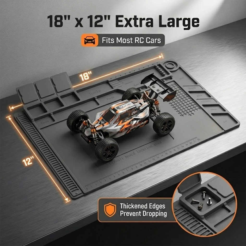 Magnetic Modular RC Repair Pad – Anti-Slip Workbench Mat with FPV Drone & Model DIY, Scratch-Proof Desktop Protector.