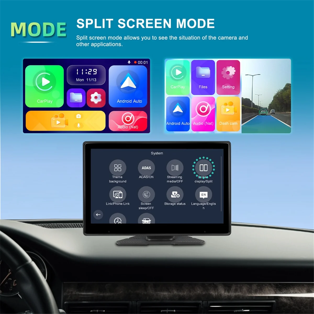 M85K 10.1Inch Touch Screen Wireless Carplay & Android Auto Portable Car Multimedia Player 4K DVR Dash Cam, Without Camera