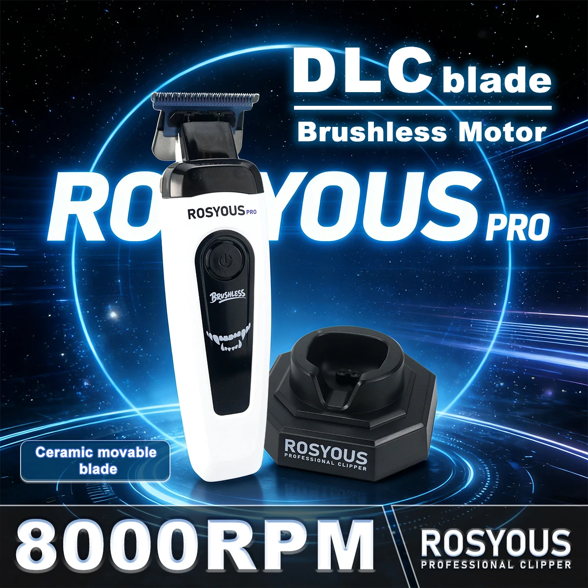 

ROSYOUS RSpro-202 Hair Trimmer for Men DLC T-Blade 8000RPM Brushless Motor with Base Charger Professional Finishing Machine