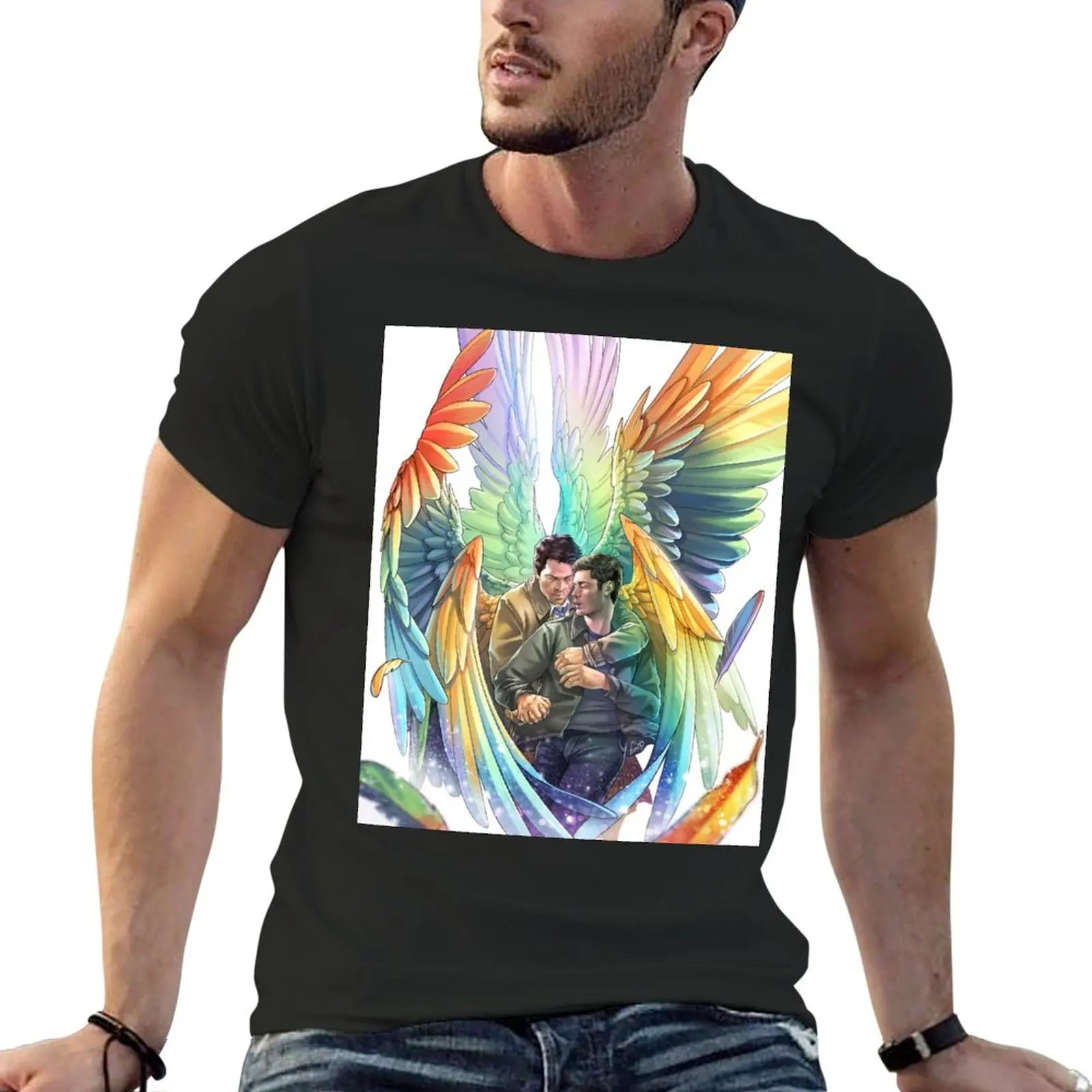 

New Destiel Rainbows T-Shirt hippie clothes black t shirt mens white t shirts