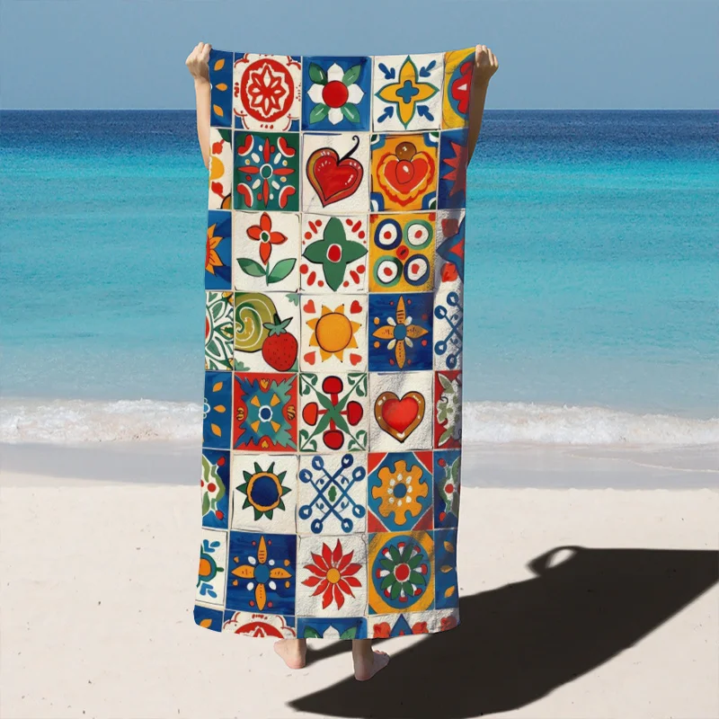 Quick Dry Beach Towel Beach Towels Large For Adults Patterned Sunscreen Windproof Swimming Pool Camping Travel Blanket
