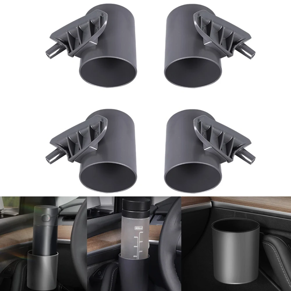 For Tesla Model 3 Y Car Cup Holder Vehicle Storage Box Auto Interior Door Mount Drink Rank Coffee Water Bottle Stand 4pcs