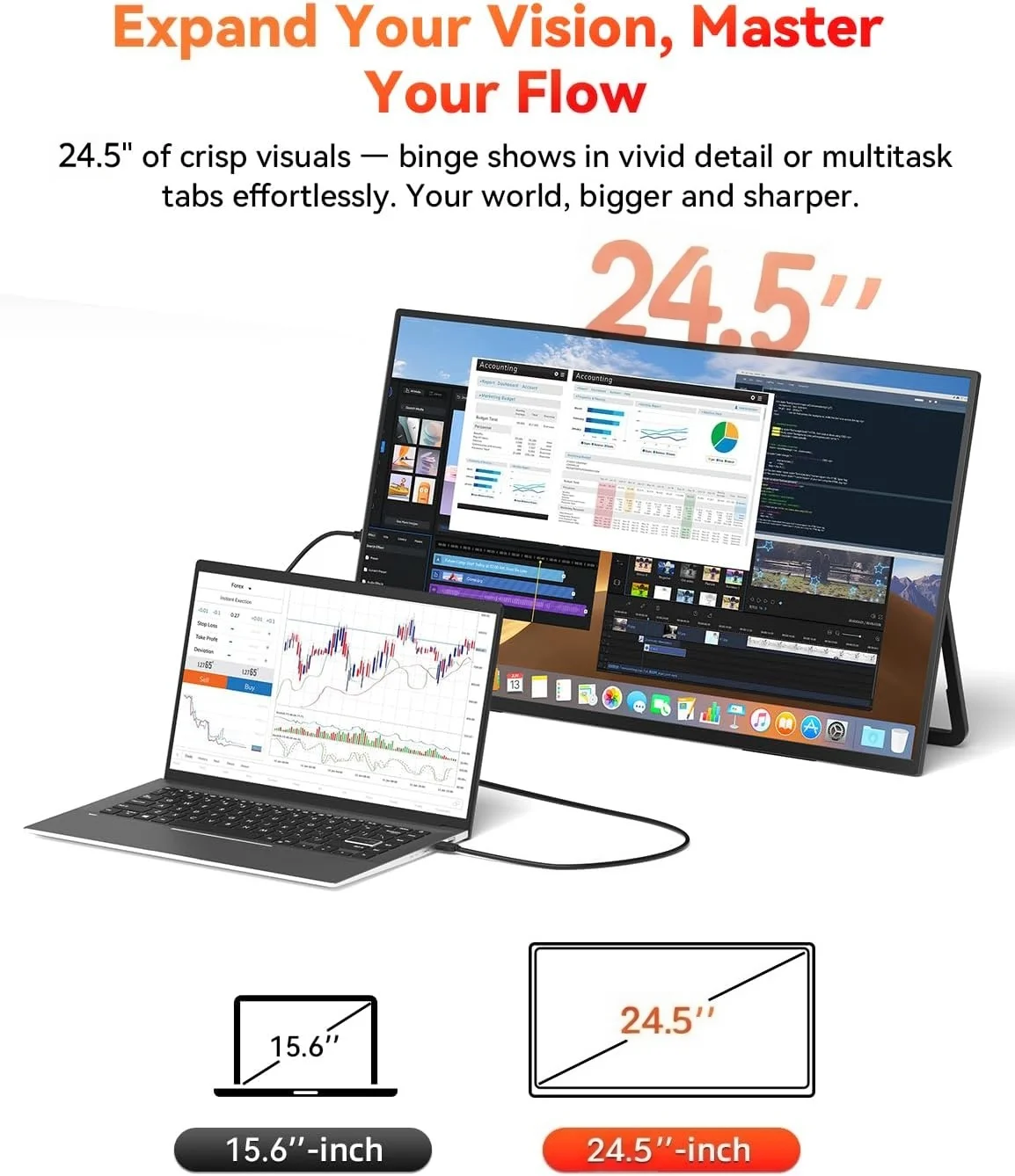 UPERFECT 24.5" 165HZ 휴대용 게임 모니터 2560x1440 IPS HDR 대형 디스플레이 180도 조절 스탠드 여행용 세컨드 스크린 HDMI Type C 노트북 스위치 폰 Steamdeck MacBook용
