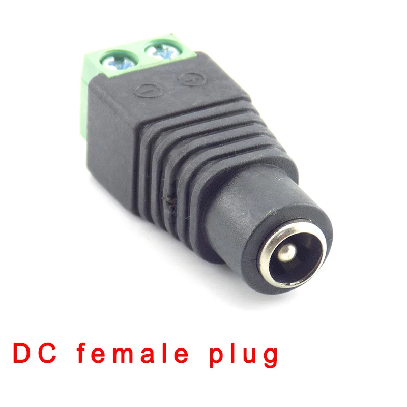 Feminino DC Power Plug Adapter Connector, LED Faixa de lâmpada, pressione o conector, câmeras CCTV, 5,5 milímetros x 2,1 milímetros, 5pcs