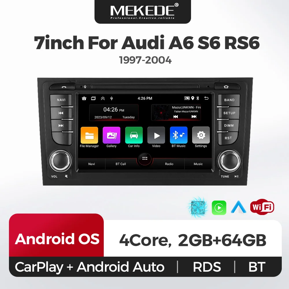 MEKEDE Android OS für Audi A6 S6 RS6 Autoradio Allroad C5 1997-2004 Autoradio Carplay DSP Multimedia GPS 2-DIN Stereo-Headunit