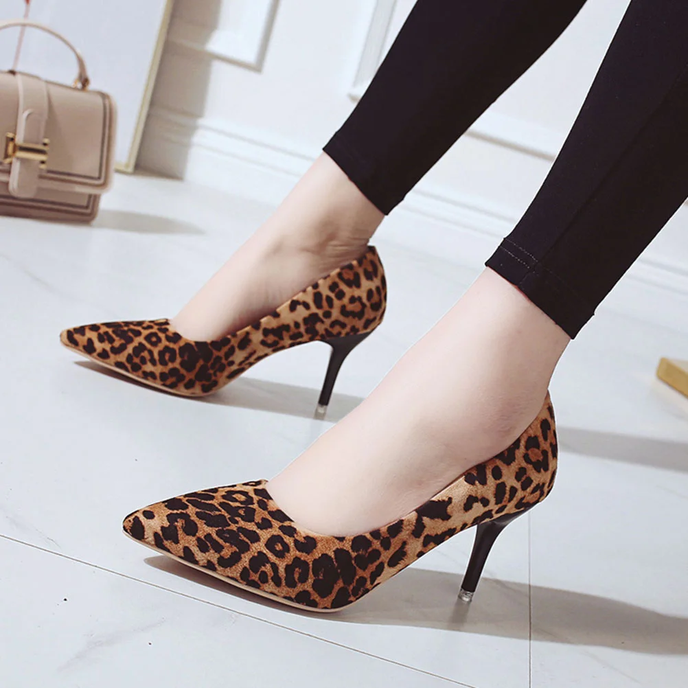 

Leopard Print High Heels Women Shoes Pointed Toe Sneakers for Women's Pumps Chunky Fashion