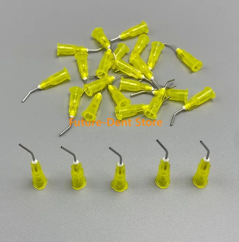 100 Pcs Pre-Curved Dispensing Tips Etching Resin Flow Composite Needle Disposable Applicators Dental Materials 18G-25G