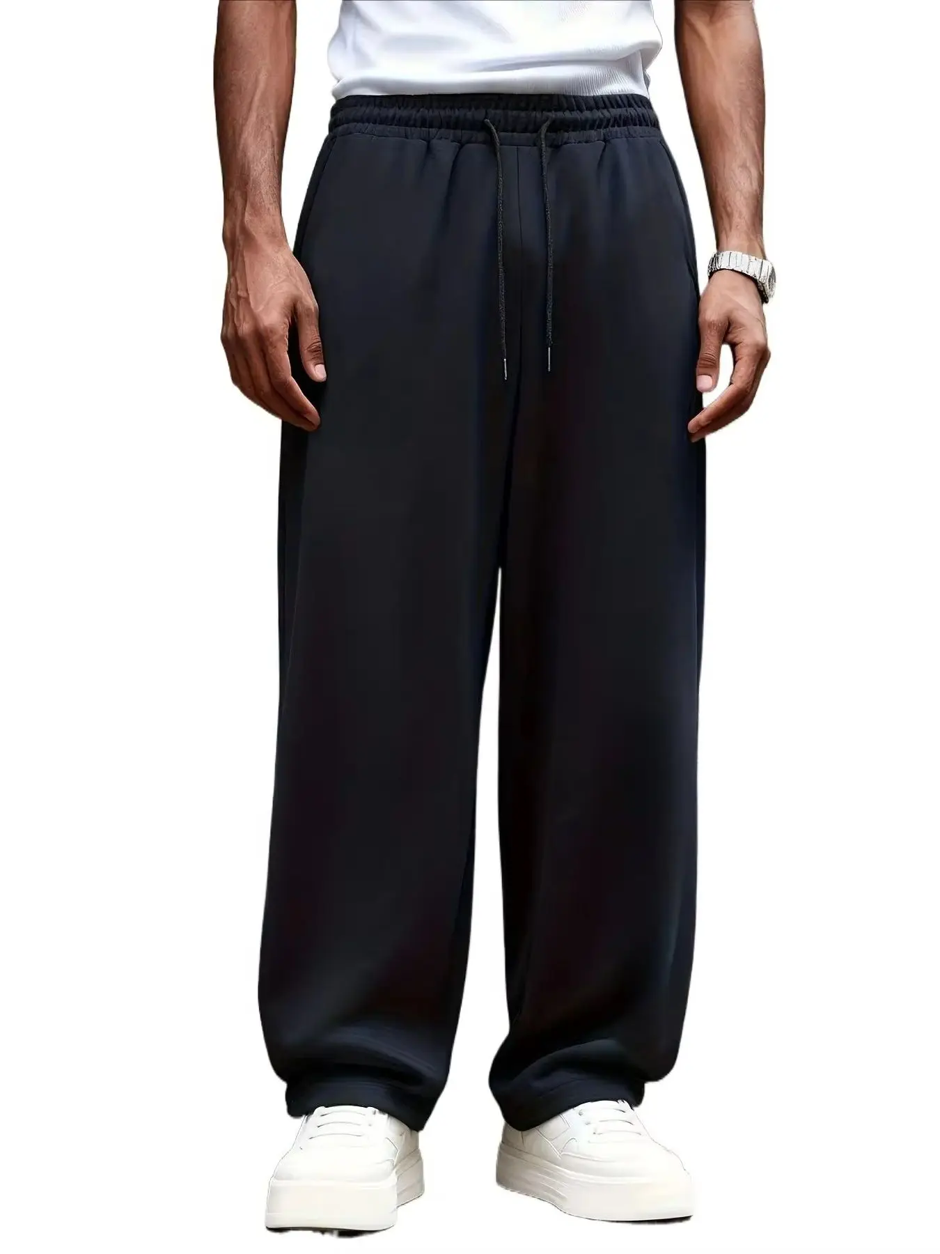 

Мужские спортивные брюки прямого кроя из мягкого флиса, однотонные, темно-синие, осень-зима 2026, уличная мода