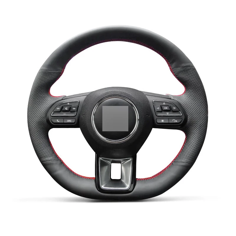 Genuine Leather Suede Hand Sew Steering Wheel Cover Wrap Red Thread Car Accessories Specifically for MG ZS EV HS MG3 MG5 MG6 EZS