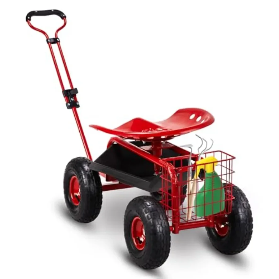 Garden Cart Rolling Workseat with Wheels, 360° Swivel Seat