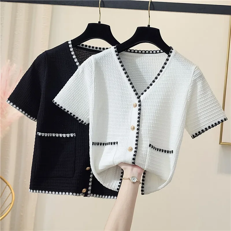 

2024 Summer Mesh Knit Cardigan Women Hollow Out Sweater Casual Korean Fashion Casual Loose Single Breasted Knitwear Tops Jumper