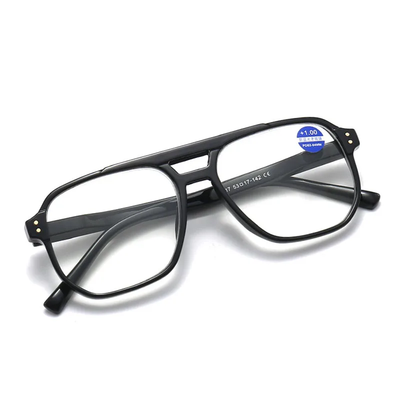 Ahora-gafas de lectura cuadradas Retro Para hombre y mujer, lentes de gran tamaño para presbicia, bloqueo de doble haz, luz azul, hipermetropía +