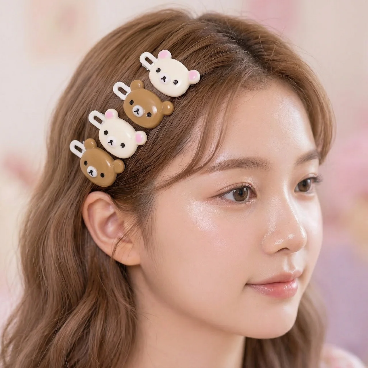Niedliche Bären-Haarspangen 4er-Set - Koreanischer Stil Kawaii Bären-Haarklammern für Mädchen und Frauen - Rosa Braune Bären-Haaraccessoires Geschenk – Detail 4