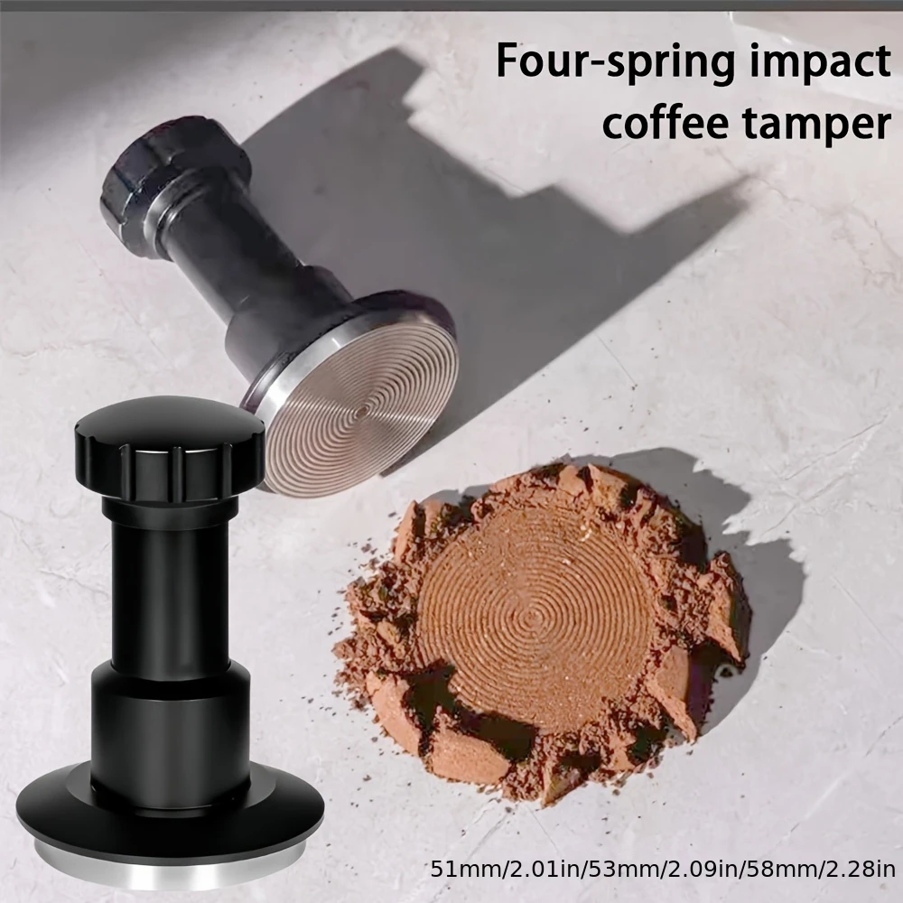 Four Spring Coffee Tamper Powder Hammer Threaded Bottom Elastic Filler Presser 51mm/53mm/58mm Balance Tamper