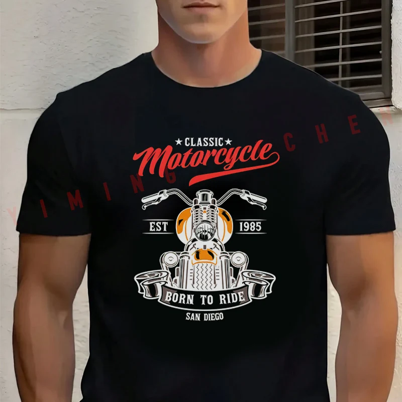 

Classic Motorcycle Garage Graphic T-Shirt Men‘s Cotton Summer Short-sleeved Casual Streetwear Tops Tee