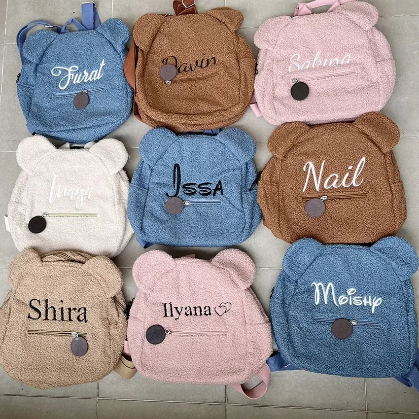 Personalized Embroidered Toddler Backpack Bag Lightweight Plush Bear Bag Kids Custom Name Backpack Gift for Boys Girls Ladies