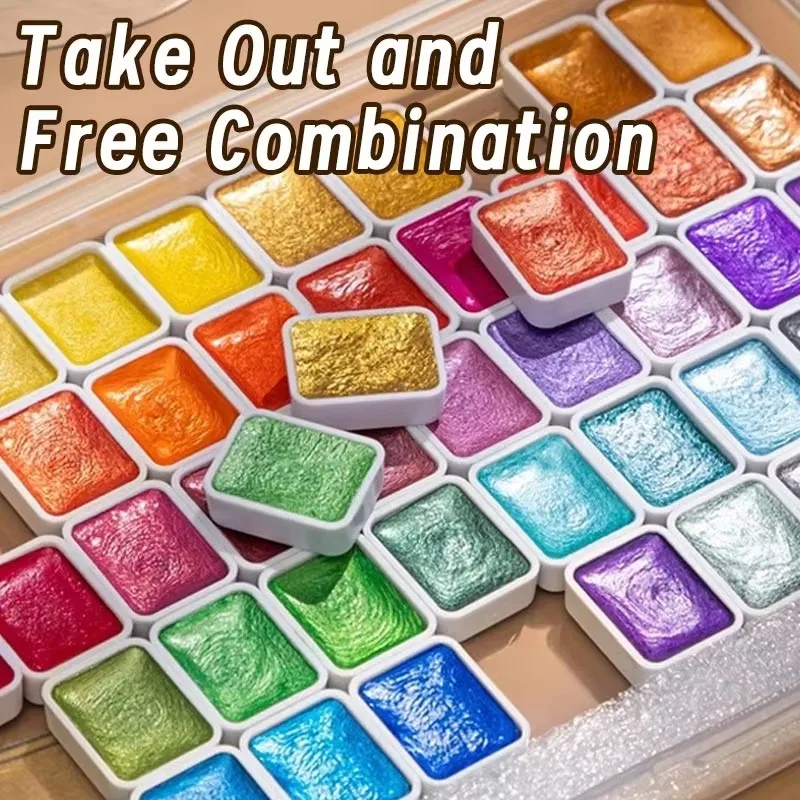 24-180color metallic watercolor paint set, portable and lightweight, high solid pigment, starry sky tones, suitable for artists