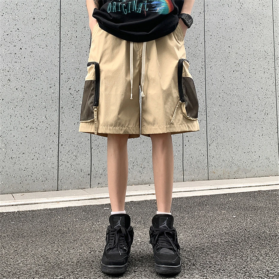 Summer Cargo Shorts Men Fashion Casual Short Pants Pocket Patchwork Design Elastic Waist Shorts Male