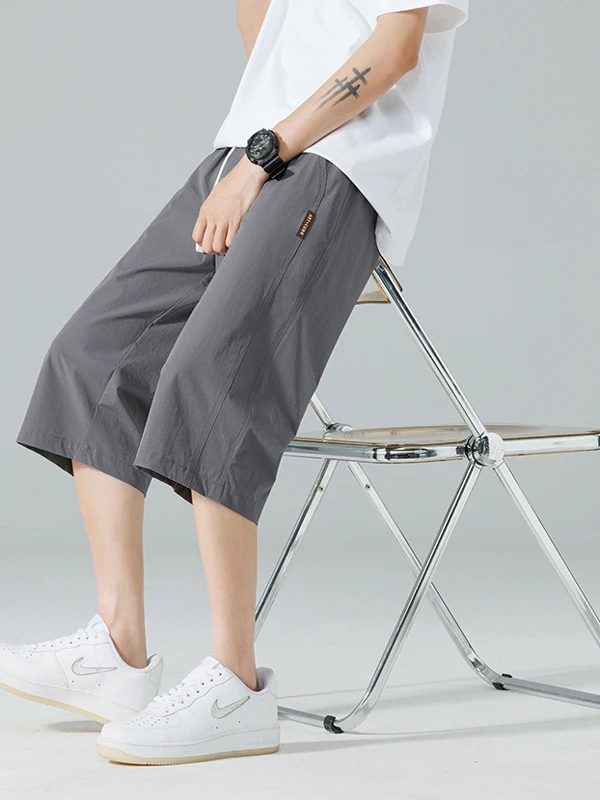 

Ice Silk Men's 7/8 Length Sports orts Thin Loose Casual Straight Leg Workwear Pants Breathable Qui Dry Summer Outerwear