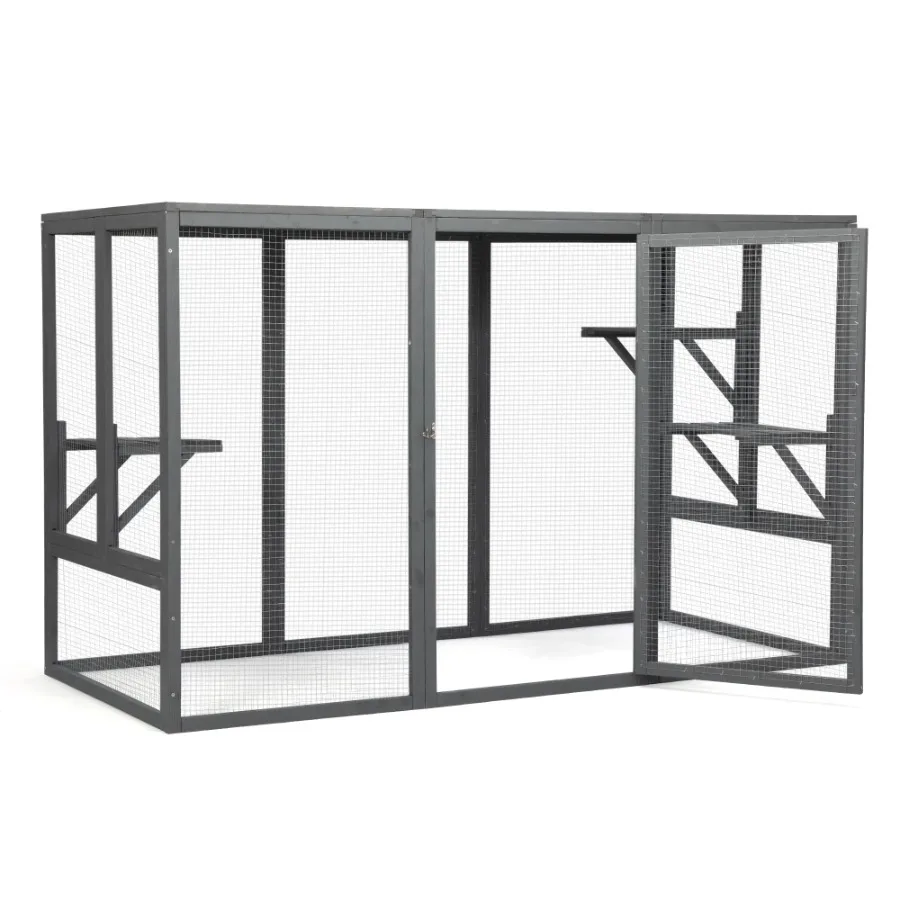 

Wooden Cat Cage Spacious Waterproof Roof Adjustable Pedals Gray Black