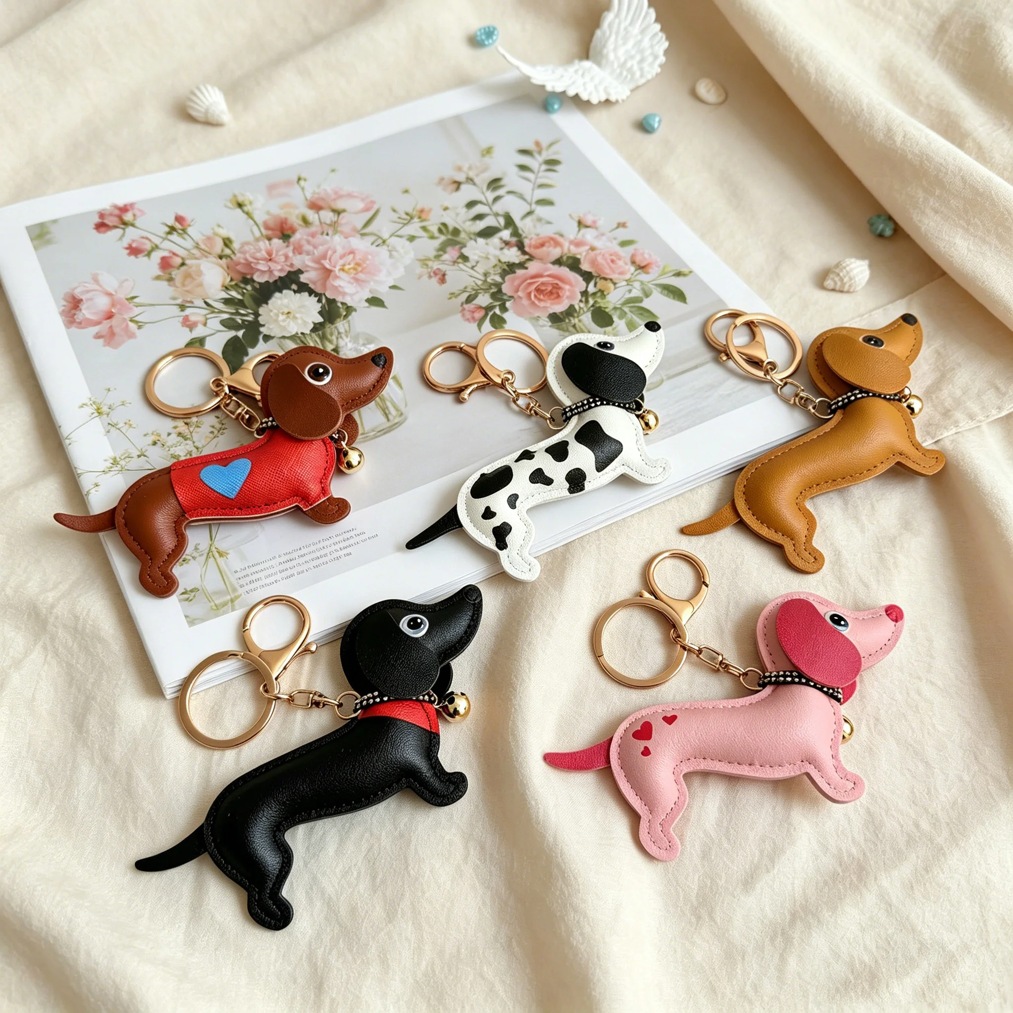 1pc Trendy Dachshund Dog Leather Cute Puppy Purse Bag Charm Cute Wiener Dog Puffy Keychain for Women Kawaii Accessories Gift