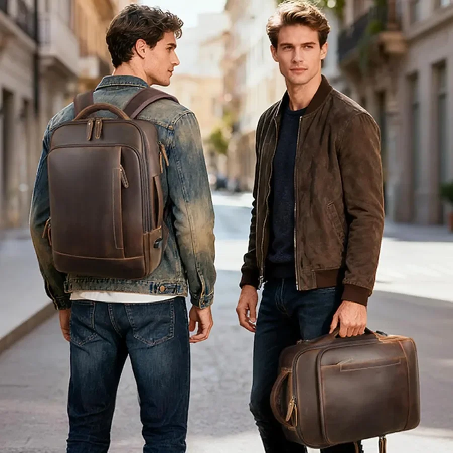 حقيبة ظهر TIDING للرجال من الجلد للعمل والسفر قابلة للتوسيع مقاس 15.6 بوصة للكمبيوتر المحمول حقيبة ظهر للعمل حقيبة نهارية غير رسمية #6
