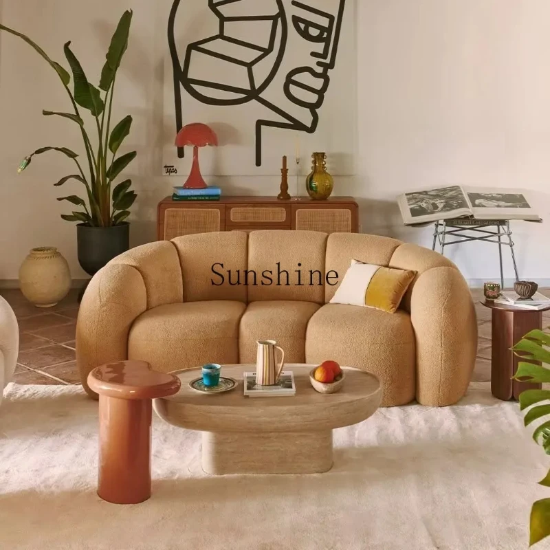 

Italian minimalist modern curved high-end lamb wool fabric sofa