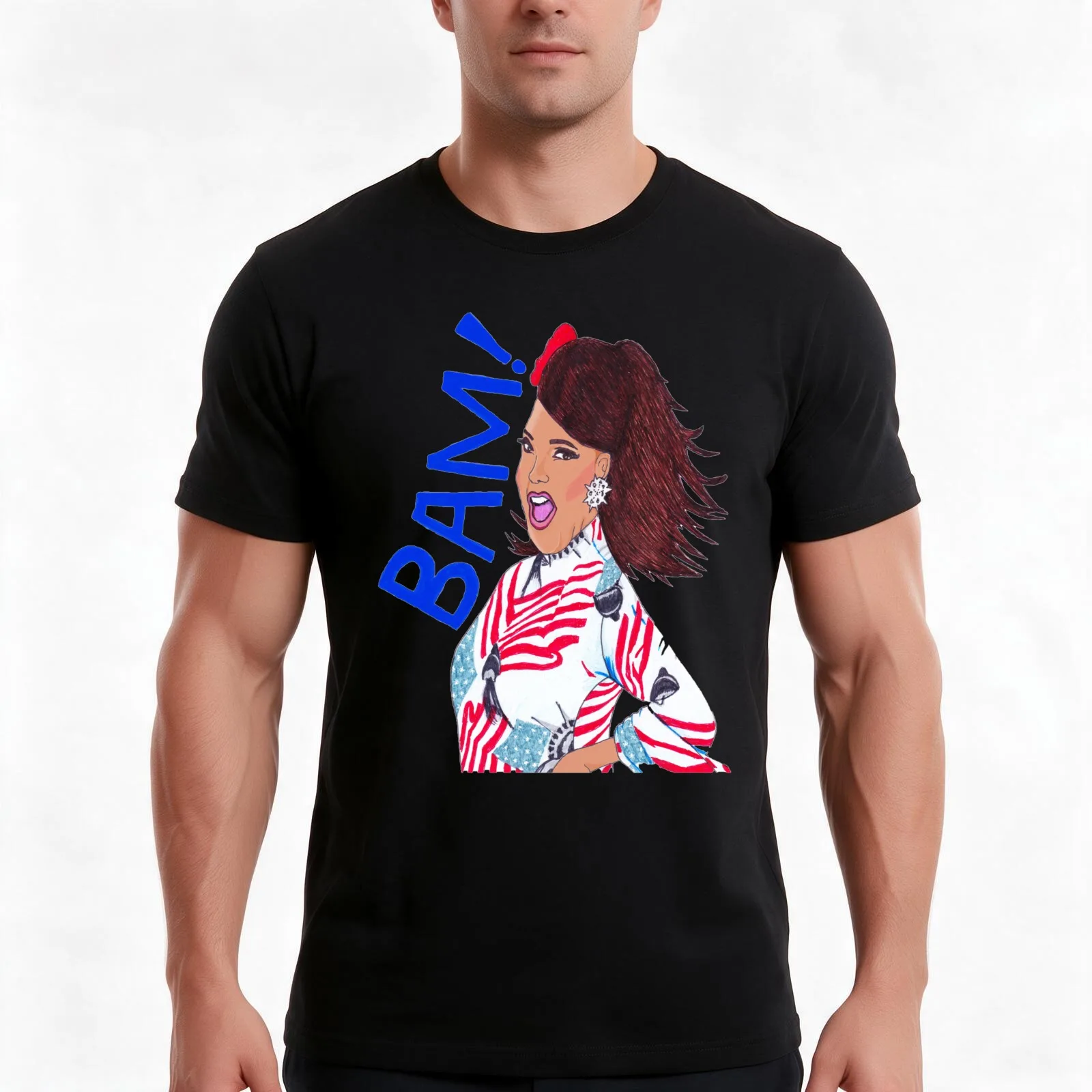 Alexis Mateo BAM! T-Shirt, Summer Casual Cotton Tee, Oversized Streetwear Tops, Vintage Graphic Print, Loose Fit Short Sleeve
