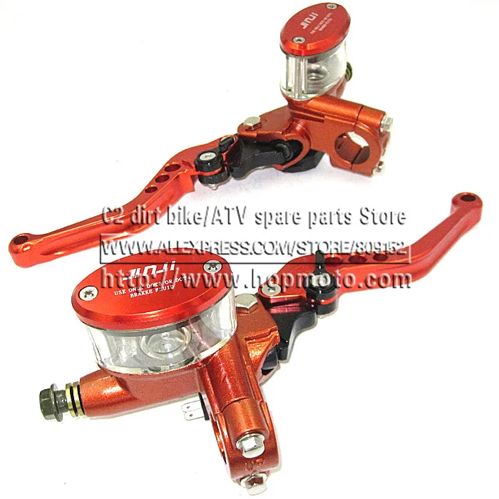 

Hydraulic Brake Lever Left and Right for Electric Motorcycle Scooter CNC Aluminum 5 Adjuster Lever M10 Oil Hose Orange Colour