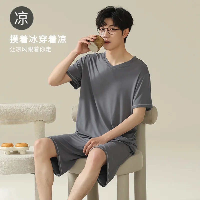 Korean Summer Modal Men's Pajamas Short-Sleeved Shorts Boys Pajamas Suit Teenagers Casual Homewear Suit pyjama homme Dropship