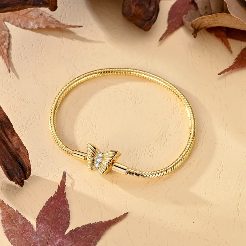 

New 925 Sterling Silver Golden Autumn Butterfly Bracelet For Women Fashion Birthday Jewelry Gift