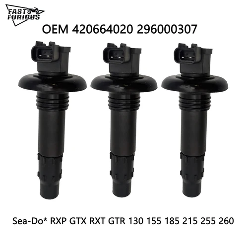 Varilla de bobina de encendido de 3 uds para SeaDoo RXP GTX RXT GTR 130 155 185 215 255 260 420664020 296000307 290664020