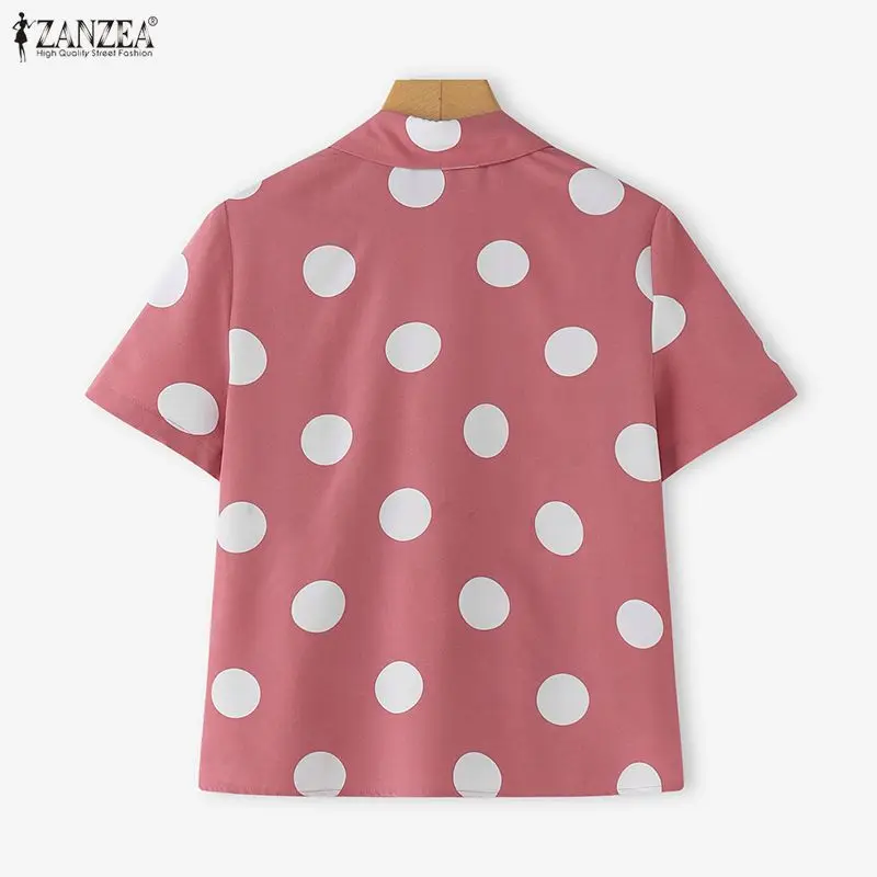 ZANZEA Fashion Short Sleeve Shirts Women Polka Dot Print Blouse 2026 Summer Ruffled Tops Tunic Casual Korean Blusas Femininas view 5