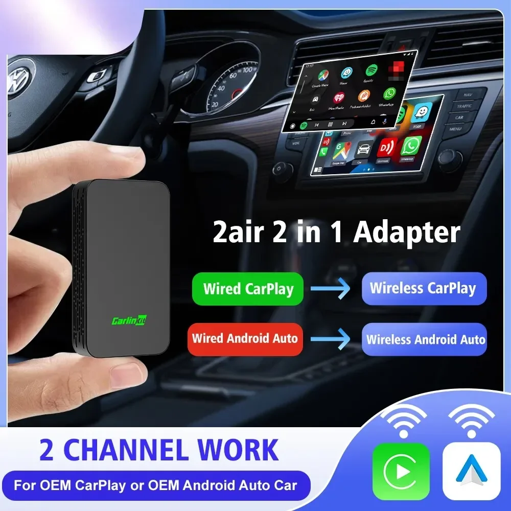 Carlinkit 5 2air Wireless CarPlay Android Auto Wireless Box 2in 1 Adapter 2-Channel Work Waze Spotify 5.8Ghz WiFi BT5.0 Siri GPS