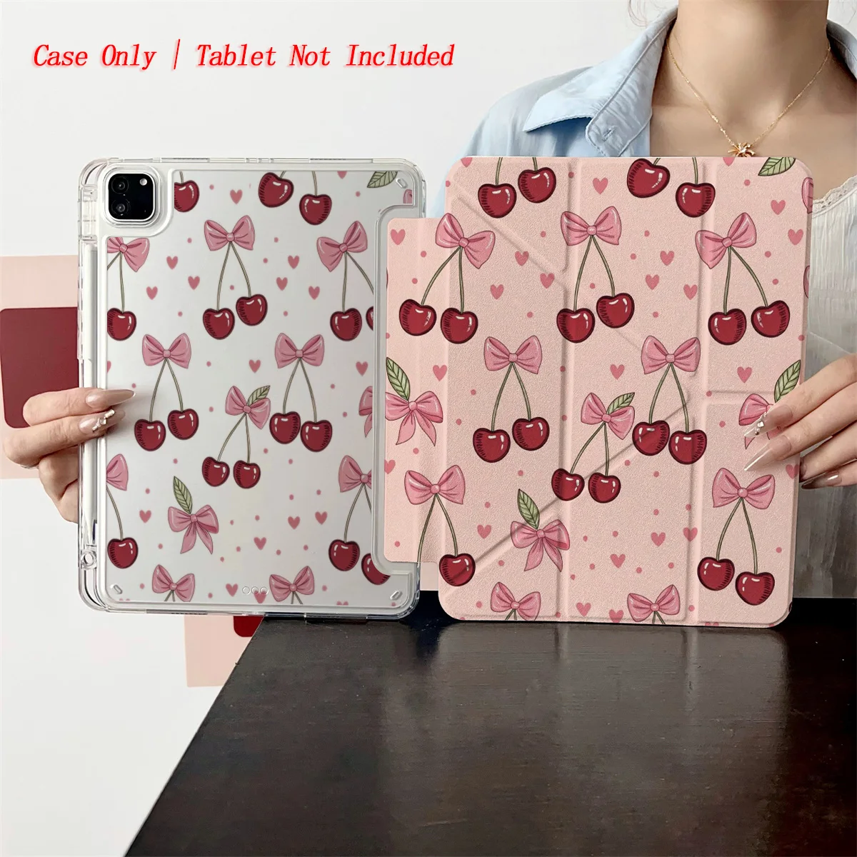 Stylish Cute Y-Fold Vibrant Red Cherry Patterns iPad Case For Apple iPad 10.2 Inch Air 4 Pro 11 Mini 5 Durable Cover