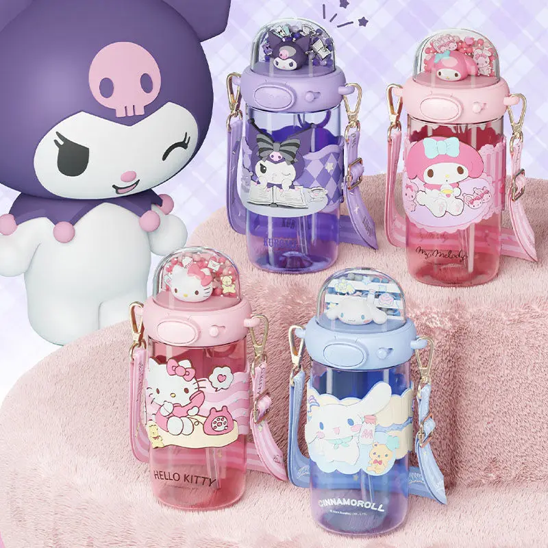 

MINISO Sanrio 650ML Water Cup Kawaii My Melody Kuromi Children Straw Bottle Cartoon Soft Girl Portable Household Items New Style
